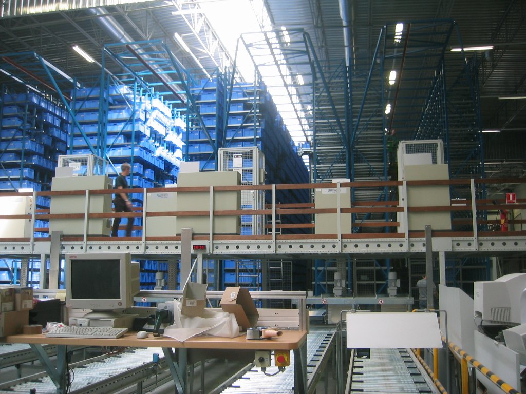 Organized shelves in a warehouse interior